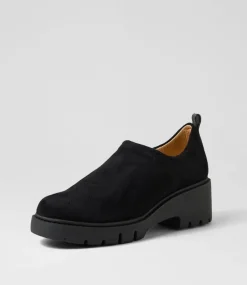 Women TOP END Heels-Xila Black Stretch Microsuede Heels