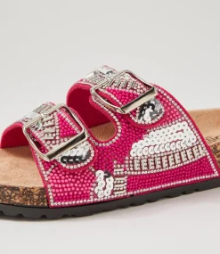 Women I LOVE BILLY Flats|Sandals-Yakira Fuchsia Multi Sandals