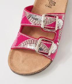 Women I LOVE BILLY Flats|Sandals-Yakira Fuchsia Multi Sandals