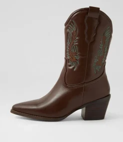 Women I LOVE BILLY Boots-Yeehaw Choc Green Stitch Calf Boots