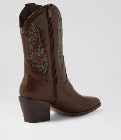 Women I LOVE BILLY Boots-Yeehaw Choc Green Stitch Calf Boots