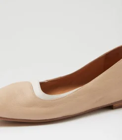 Women TOP END Flats-Yibbie Camel Ivory Leather Ballet Flats