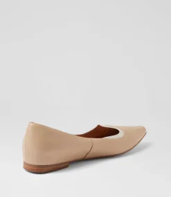 Women TOP END Flats-Yibbie Camel Ivory Leather Ballet Flats