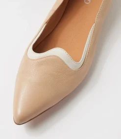 Women TOP END Flats-Yibbie Camel Ivory Leather Ballet Flats