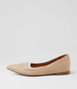 Women TOP END Flats-Yibbie Camel Ivory Leather Ballet Flats