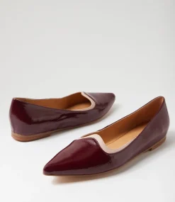 Women TOP END Flats-Yibbie Wine Nude Patent Leather Ballet Flats