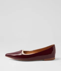 Women TOP END Flats-Yibbie Wine Nude Patent Leather Ballet Flats