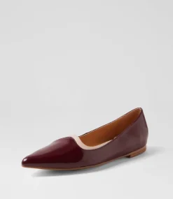 Women TOP END Flats-Yibbie Wine Nude Patent Leather Ballet Flats