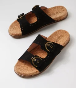 Women COLORADO Comfort|Flats-Zelda Black Leather Sandals