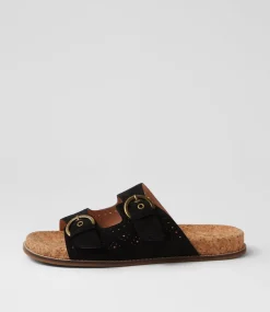 Women COLORADO Comfort|Flats-Zelda Black Leather Sandals