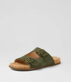 Women COLORADO Comfort|Flats-Zelda Khaki Leather Sandals