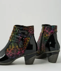Women I LOVE BILLY Boots-Zeppie Black Rainbow Leopard Patent Pu Fabric Ankle Boots