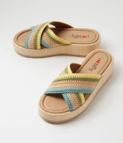 Women I LOVE BILLY Sandals-Zerzule Blue Zigzag Fabric Sandals