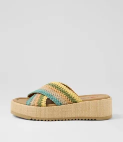 Women I LOVE BILLY Sandals-Zerzule Blue Zigzag Fabric Sandals
