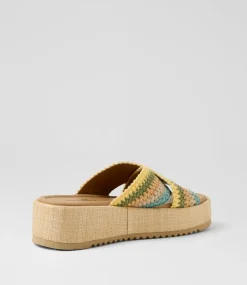 Women I LOVE BILLY Sandals-Zerzule Blue Zigzag Fabric Sandals