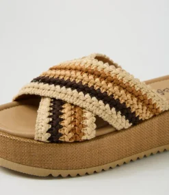 Women I LOVE BILLY Sandals-Zerzule Coffee Zigzag Fabric Sandals