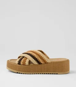 Women I LOVE BILLY Sandals-Zerzule Coffee Zigzag Fabric Sandals