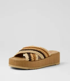 Women I LOVE BILLY Sandals-Zerzule Coffee Zigzag Fabric Sandals