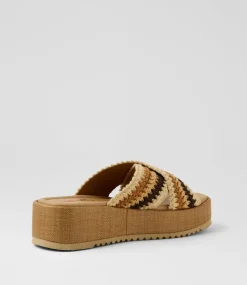 Women I LOVE BILLY Sandals-Zerzule Coffee Zigzag Fabric Sandals
