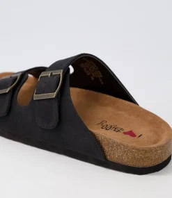 Women I LOVE BILLY Slides|Flats-Zigie Black Nubuck Pu Sandals