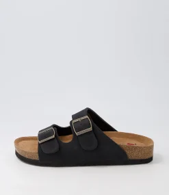 Women I LOVE BILLY Slides|Flats-Zigie Black Nubuck Pu Sandals