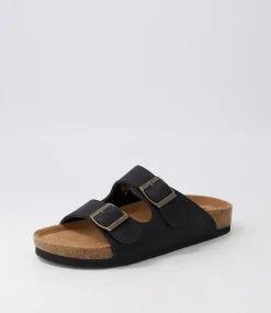 Women I LOVE BILLY Slides|Flats-Zigie Black Nubuck Pu Sandals
