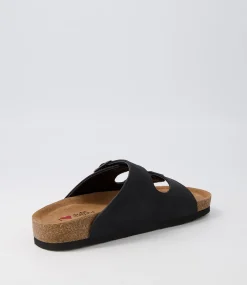 Women I LOVE BILLY Slides|Flats-Zigie Black Nubuck Pu Sandals
