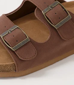 Women I LOVE BILLY Slides|Flats-Zigie Mocha Nubuck Pu Sandals