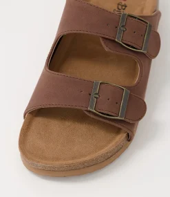 Women I LOVE BILLY Slides|Flats-Zigie Mocha Nubuck Pu Sandals