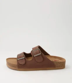Women I LOVE BILLY Slides|Flats-Zigie Mocha Nubuck Pu Sandals