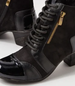 Women I LOVE BILLY Boots-Zolika Black Mix Multi Lace Up Boots