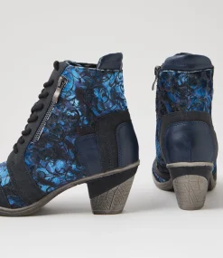 Women I LOVE BILLY Boots-Zolika Navy Swirl Multi Lace Up Boots