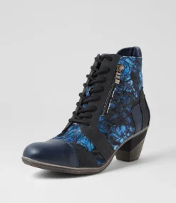 Women I LOVE BILLY Boots-Zolika Navy Swirl Multi Lace Up Boots