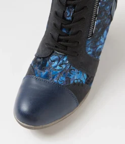 Women I LOVE BILLY Boots-Zolika Navy Swirl Multi Lace Up Boots