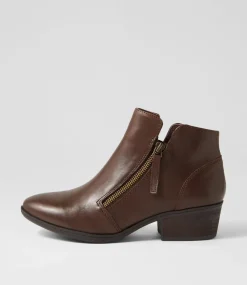 Women DIANA FERRARI Boots-Zoner Choc Dark Brown Leather Ankle Boots