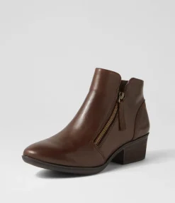 Women DIANA FERRARI Boots-Zoner Choc Dark Brown Leather Ankle Boots