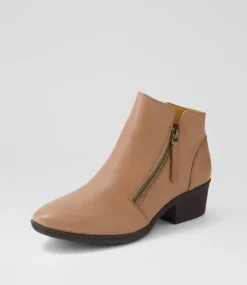 Women DIANA FERRARI Boots-Zoner Mid Tan Dark Brown Leather Ankle Boots