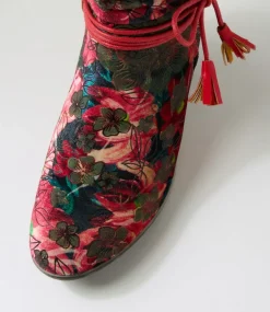 Women I LOVE BILLY Boots-Zonte Red Ornate Velvet Ankle Boots