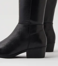 Women DIANA FERRARI Boots-Zoose Black Leather Stretch Knee High Boots