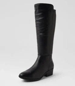 Women DIANA FERRARI Boots-Zoose Black Leather Stretch Knee High Boots