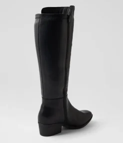 Women DIANA FERRARI Boots-Zoose Black Leather Stretch Knee High Boots